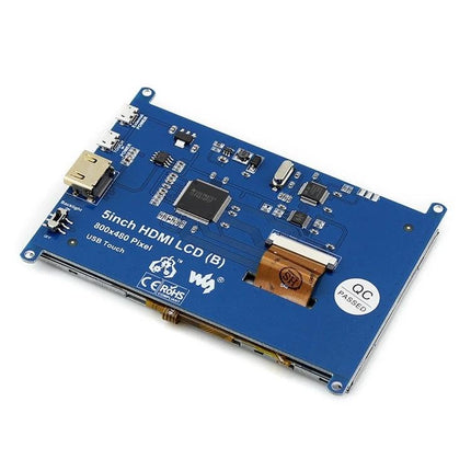 Waveshare 5-Inch HDMI Touch Screen Display for Raspberry Pi showing 800x480 HDMI LCD module with touch controller and HDMI connector
