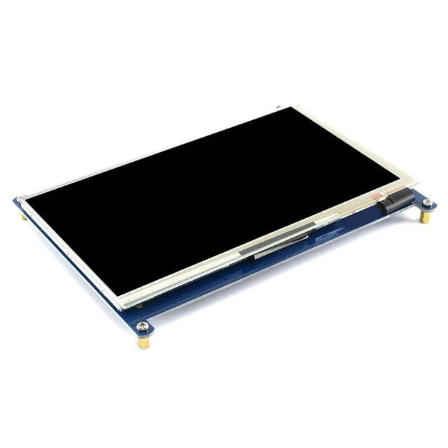 Waveshare 7 Inch Capacitive Touch Screen LCD for Raspberry Pi showing 1024x600 IPS panel mounted on blue PCB for DIY projects