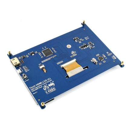 Waveshare 7 Inch Capacitive Touch Screen LCD for Raspberry Pi rear PCB view showing HDMI connector and ribbon cable