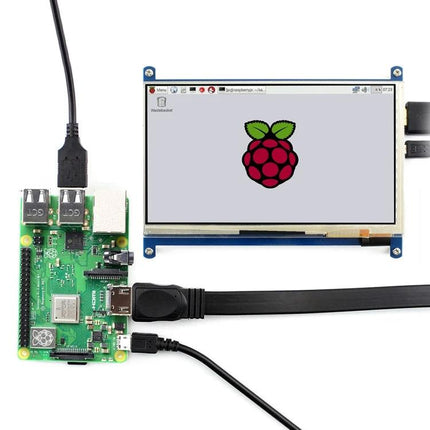 Waveshare 7 Inch Capacitive Touch Screen LCD for Raspberry Pi showing Raspberry Pi connected with displayed desktop