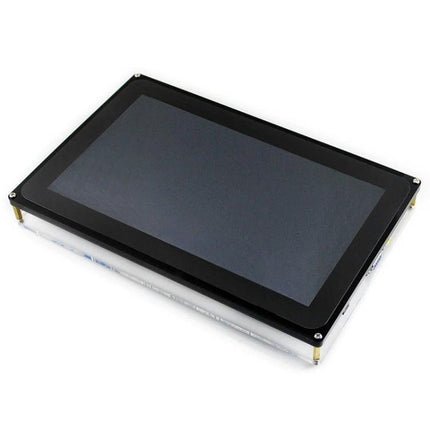 Waveshare 10.1-Inch Resistive Touch Screen LCD with Case angled view showing screen, resistive touch panel and protective case