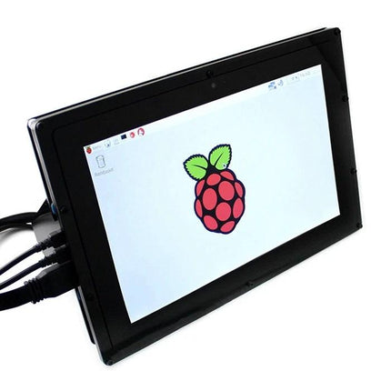 Waveshare 10.1 Inch Resistive Touch Screen LCD with Case for PCs displaying Raspberry Pi desktop, HDMI and USB connections