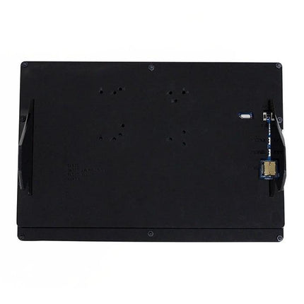 Waveshare 10.1 Inch Resistive Touch Screen LCD with Case for PCs showing rear panel, mounting holes and connector board