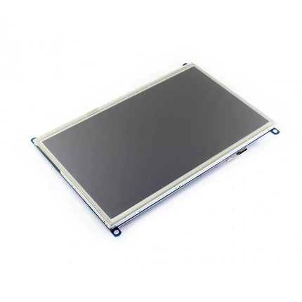 Waveshare 10.1-Inch Resistive Touch Screen for Raspberry Pi showing 1024x600 display panel with resistive touch surface and mounting tabs