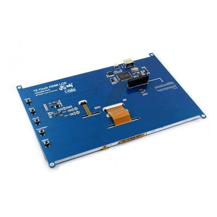Waveshare 10.1-Inch Resistive Touch Screen for Raspberry Pi showing rear PCB, ribbon connector and touch controller board