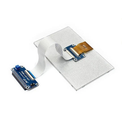 Waveshare 7-Inch IPS LCD Display Screen for Raspberry Pi showing display panel, ribbon cable and connector board for Pi projects