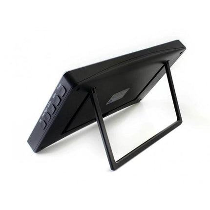 Waveshare 7-Inch IPS Capacitive Touch Screen for Mini PCs angled rear view with fold-out stand and side control buttons