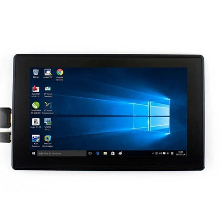 Waveshare 7-Inch IPS Capacitive Touch Screen for Mini PCs displaying Windows desktop, 1024x600 native resolution, touchscreen for Raspberry Pi projects
