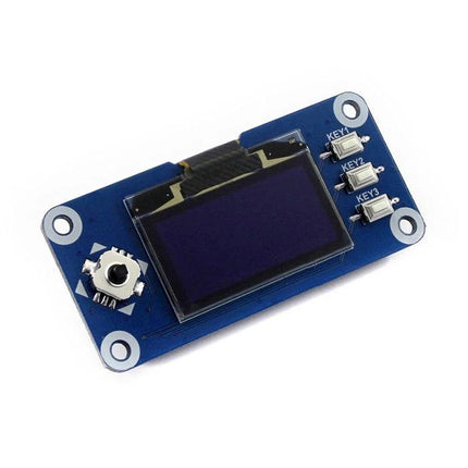 Waveshare 1.3 Inch OLED Display HAT for Raspberry Pi Projects - blue monochrome compact plug-in screen with buttons for IoT and portable interfaces