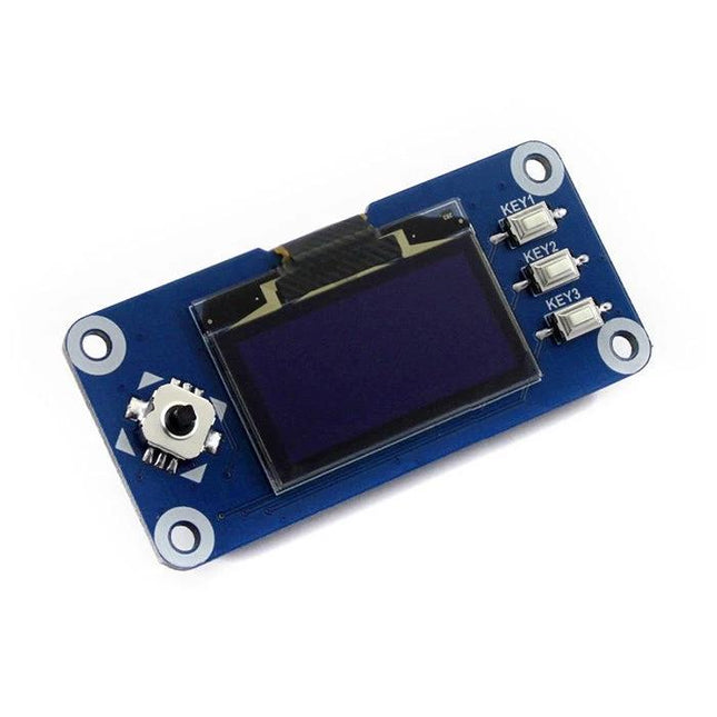 Waveshare 1.3 Inch OLED Display HAT for Raspberry Pi Projects - blue monochrome compact plug-in screen with buttons for IoT and portable interfaces