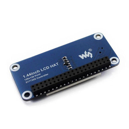 Waveshare 1.44 Inch LCD HAT for Raspberry Pi Displays compact blue HAT showing 1.44" LCD connector and mounting holes for Pi models