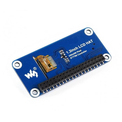 Waveshare 1.3-Inch LCD Display HAT for Raspberry Pi Projects compact blue HAT with 1.3-inch LCD connector and GPIO header for portable Raspberry Pi interfaces