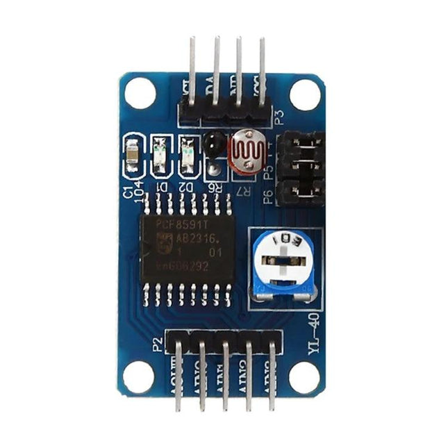 PCF8591 Analog to Digital Converter Module for DIY Electronics blue PCB module with I2C pins and adjustable potentiometer