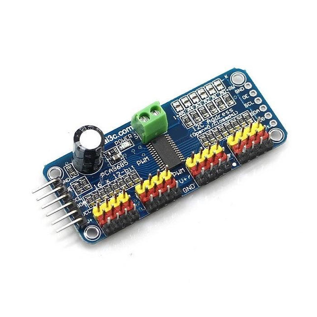 16-Channel PWM Servo Controller for Arduino DIY Projects - I2C PCA9685 board with 16 servo headers for robotics and animated models