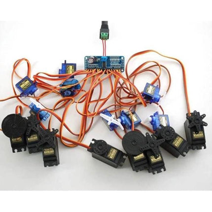 16-Channel PWM Servo Controller for Arduino DIY Projects with multiple micro servos and I2C wiring for robotic arm prototypes