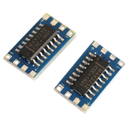 Mini 2-Piece RS232 to TTL Level Conversion Board for Devices with MAX3232CSE chips, compact blue PCB for Arduino and serial interface bridging