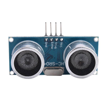 Ultrasonic Distance Sensor for Arduino Microcontroller Projects HC-SR04 module front view with four-pin header for obstacle detection and parking assist