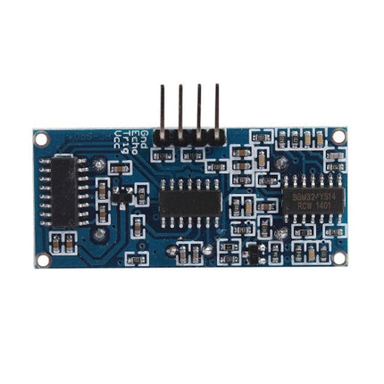 Ultrasonic Distance Sensor for Arduino Microcontroller Projects blue HC-SR04 module top view with four-pin header for obstacle detection