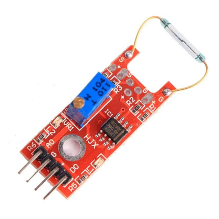 Versatile Reed Sensor Board for Home Security and Monitoring - red PCB magnetic door/window sensor module with adjustable potentiometer