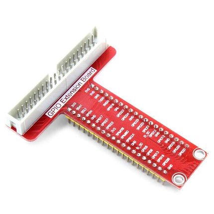 T Shape GPIO Expansion Board for Raspberry Pi B+ Use - red PCB breakout with 40-pin ribbon connector and labeled GPIO pins for prototyping