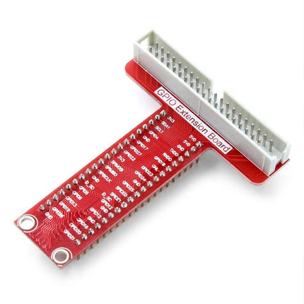 T Shape GPIO Expansion Board for Raspberry Pi B+ Use - red GPIO extension board with labeled pins, 40-pin connector for prototyping