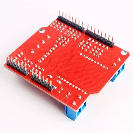 Xbee Sensor Expansion Shield for Arduino Compatibility red PCB board showing pins and solder joints for wireless sensor network integration
