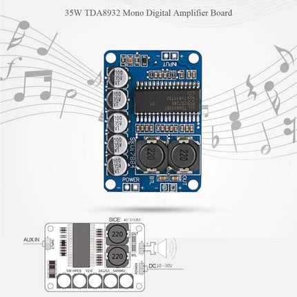 Compact 35W Mono Digital Amplifier for Audio Projects - TDA8932 compact PCB mono amplifier board, 35W output, space-saving design