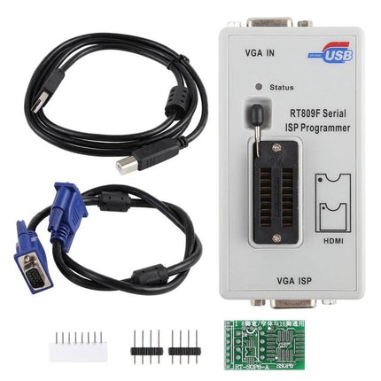 USB ISP Programmer for Repairing Computer Motherboards - USB ISP RT809F serial programmer kit with cables and adapters for EEPROM and EDID repair