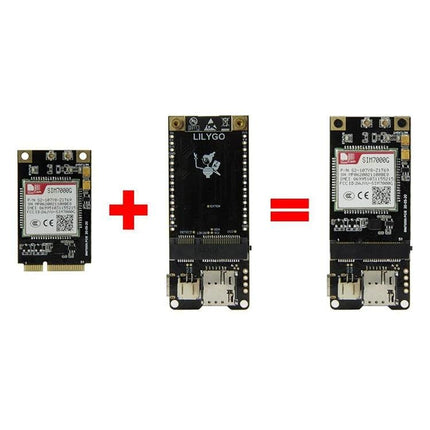 TTGO ESP32 Development Board with WiFi and Bluetooth Connectivity showing module, base board, and assembled device for IoT projects