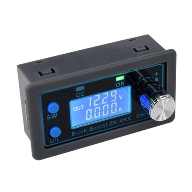 Portable Voltage Regulator for DIY Electronics Projects compact buck-boost regulator with large LCD display showing 12.29V and control knob