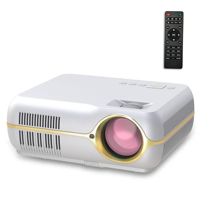 Portable Smart Projector for Wireless Streaming and Presentations white compact projector with remote for meetings and movie nights