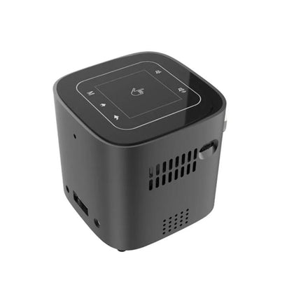 WEJOY Mini Portable Projector for Everyday Home Viewing compact black cube projector showing touch controls and ventilation for wireless home streaming