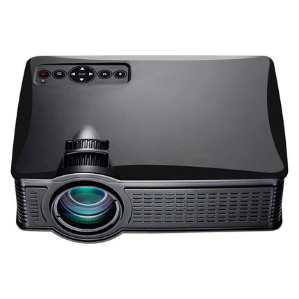 Portable LED Projector for Home Theater with Remote and EU Plug – compact black LED projector with lens and top-mounted remote controls