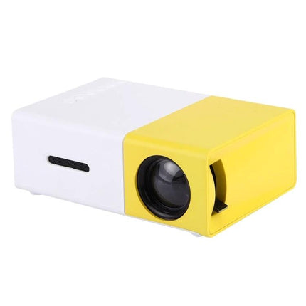 Portable LED Projector for Home Movie Nights and Presentations - compact yellow-white portable LED projector for living room and small meetings