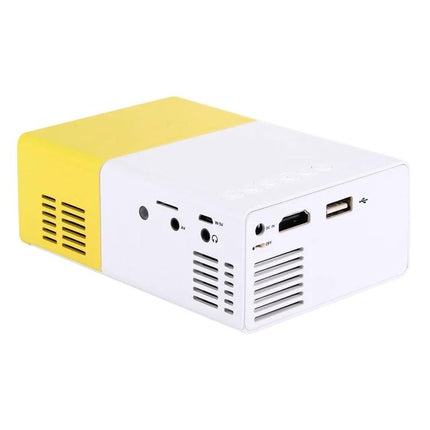 Portable LED Projector for Home Movie Nights and Presentations - compact yellow-white mini projector with HDMI and USB ports