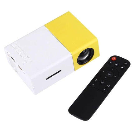 Portable LED Projector for Home Movie Nights and Presentations - compact yellow-white portable projector with remote for HDMI and battery-powered use