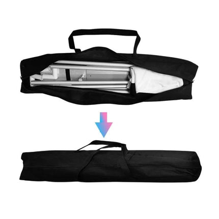 Folding 100-Inch Projector Screen with Bracket for Outdoor Use folded and packed in carry bag for portable outdoor setup