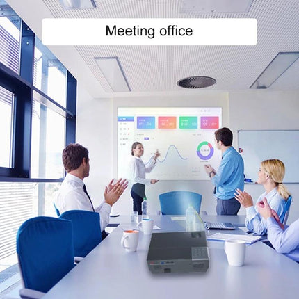 Cheerlux CL770 Smart Projector for Movies and Presentations projecting in a meeting room showing charts and slides