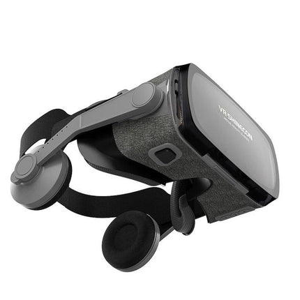 Shinecon Virtual Reality Glasses for 3D Video on Smartphones shown with adjustable head strap and built‑in headphones