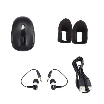 Virtual Reality Headset for Immersive 3D Entertainment and Media accessories kit showing mouse, ear pads, earbuds and USB cable