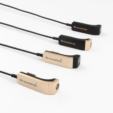 Groudchat Hands-Free Camera for Glasses with Built-In Microphone clipped to eyeglass temples in gold and black color options