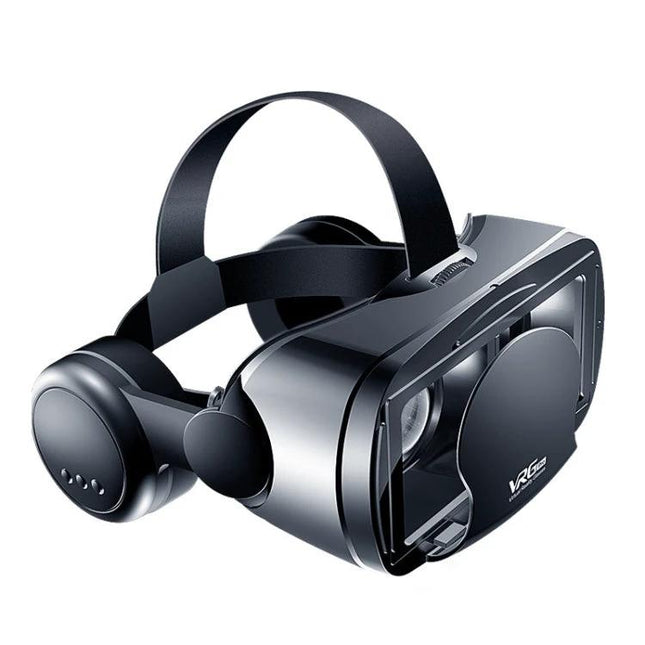 VRG Pro All-in-One 3D VR Glasses for Smartphone Entertainment black headset showing lenses and adjustable head strap