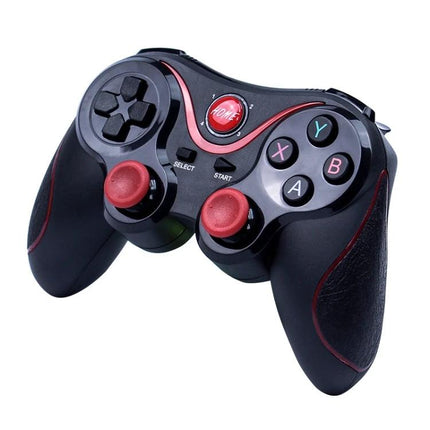 Bluetooth Gamepad for Home and Travel Gaming Sessions, wireless black controller with red accents for Android iOS and Windows