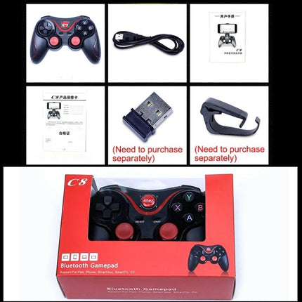 Bluetooth Gamepad for Home and Travel Gaming Sessions - compact wireless controller with USB adapter, charging cable and phone clip in retail box