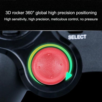 Bluetooth Gamepad for Home and Travel Gaming Sessions red 3D analog rocker close-up showing 360° precision positioning