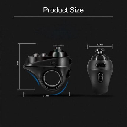 R1 Bluetooth Ring Controller for Daily Gaming and Photos, compact black ring controller with dimensions 71mm x 71mm x 41mm shown on dark background