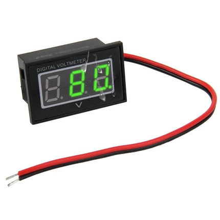 Mini Waterproof Digital Voltage Meter for DC Checks - compact waterproof digital voltmeter with green LED display and red/black wires