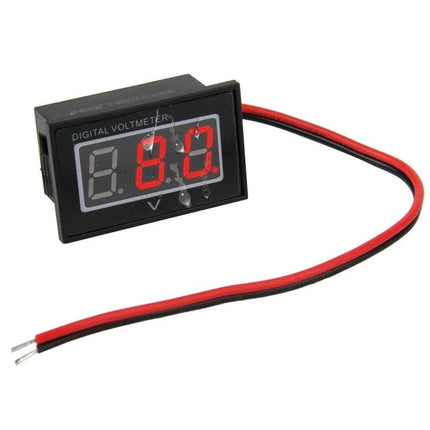 Mini Waterproof Digital Voltage Meter for DC Checks - compact waterproof digital voltmeter with red LED display and red/black wires for automotive battery and solar testing