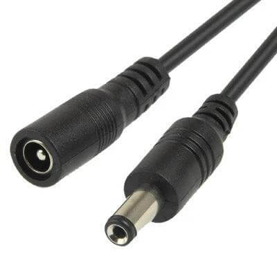 DC Barrel Power Cable 5.5x2.1mm Female to Male 1m Black – 1m black DC barrel cable with female and male 5.5×2.1mm connectors for LED controllers