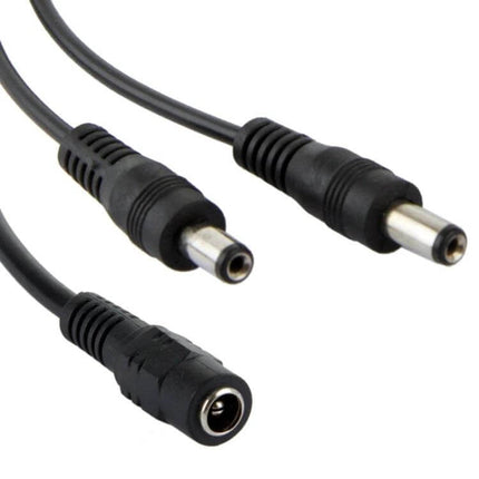 DC Power Cable 5.5x2.1mm Female to Two Male Barrel Connectors for LED Controller - black splitter cable with one female and two male barrels